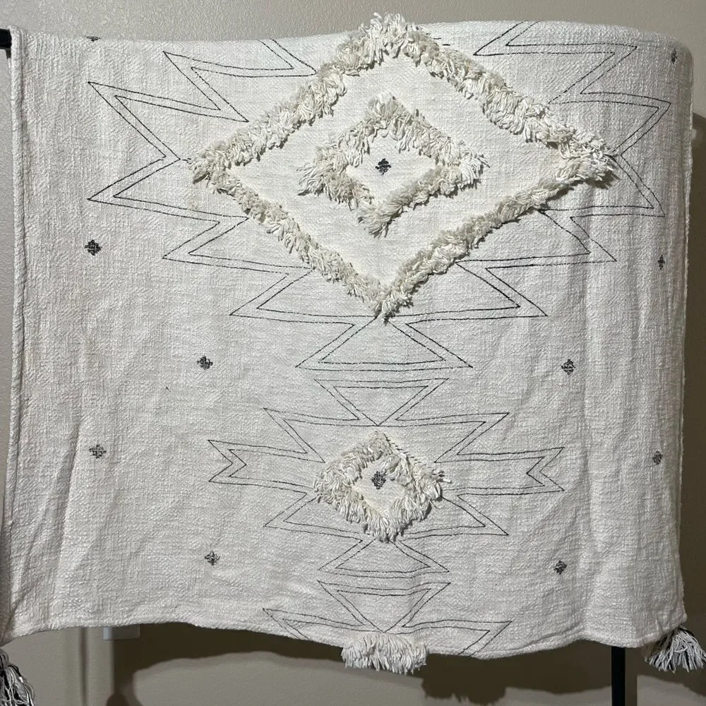 Urban Outfitters Cream Geometric Throw Blanket